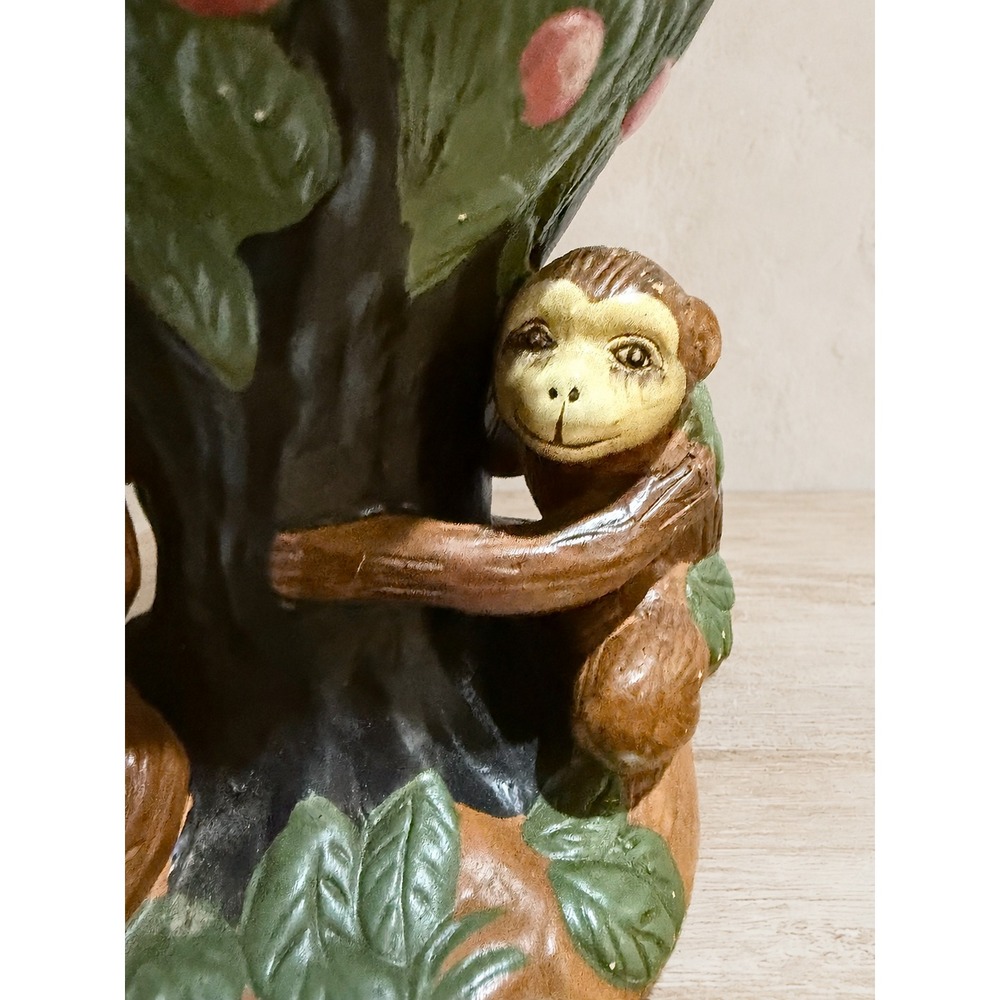 Rare 70s Vintage Monkey Pedestal Ceramic Vase Majolica Style Jungle Leopard - Picture 5 of 9
